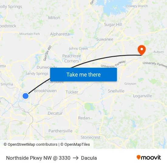 Northside Pkwy NW @ 3330 to Dacula map