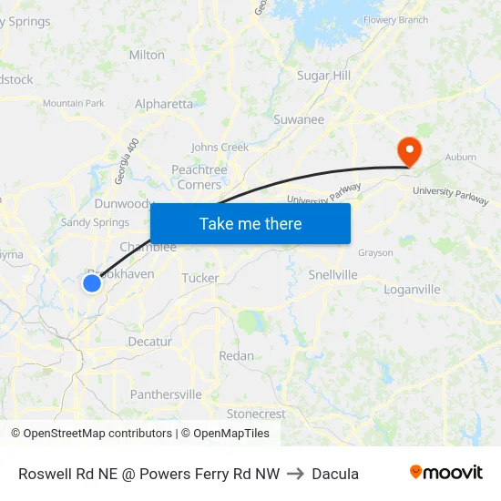 Roswell Rd NE @ Powers Ferry Rd NW to Dacula map