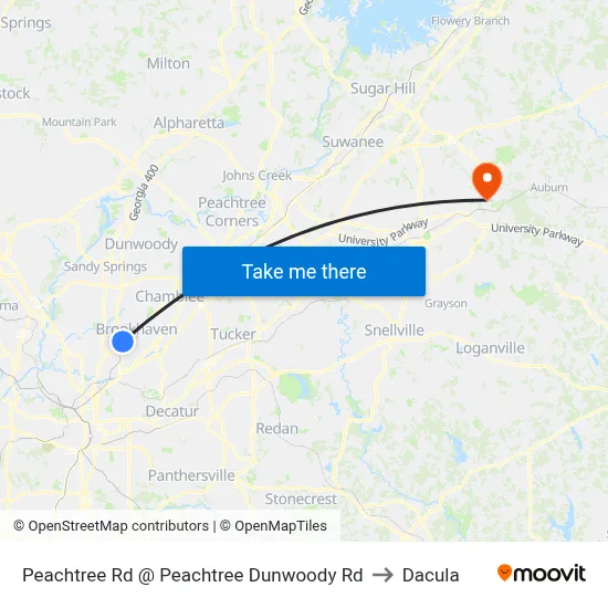 Peachtree Rd @ Peachtree Dunwoody Rd to Dacula map