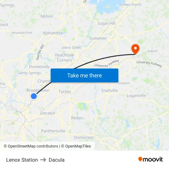Lenox Station to Dacula map