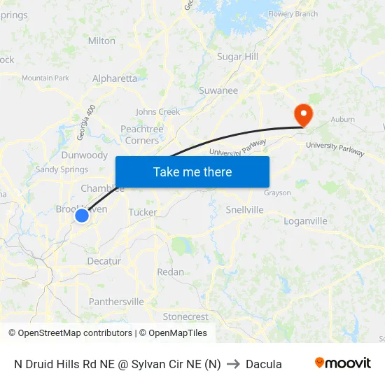 N Druid Hills Rd NE @ Sylvan Cir NE (N) to Dacula map