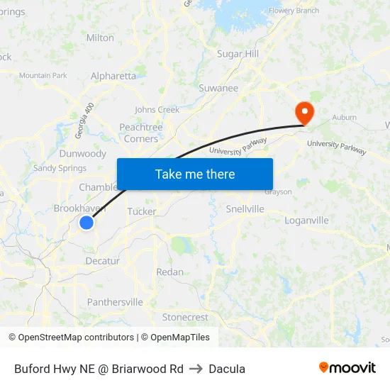 Buford Hwy NE @ Briarwood Rd to Dacula map