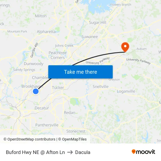 Buford Hwy NE @ Afton Ln to Dacula map