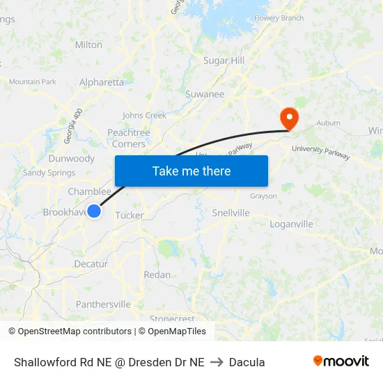 Shallowford Rd NE @ Dresden Dr NE to Dacula map