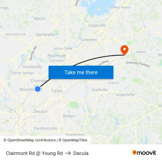 Clairmont Rd @ Young Rd to Dacula map
