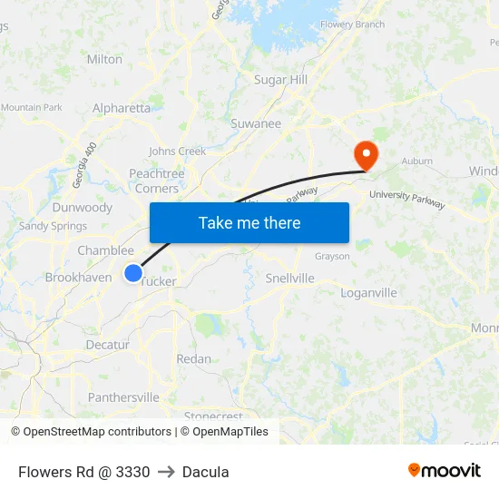 Flowers Rd @ 3330 to Dacula map