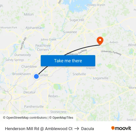 Henderson Mill Rd @ Amblewood Ct to Dacula map