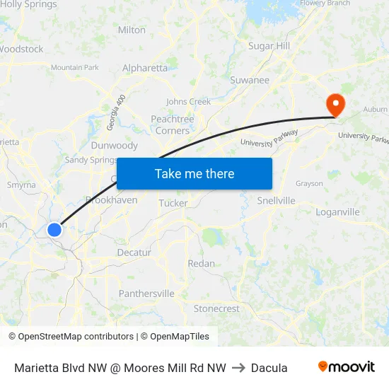 Marietta Blvd NW @ Moores Mill Rd NW to Dacula map
