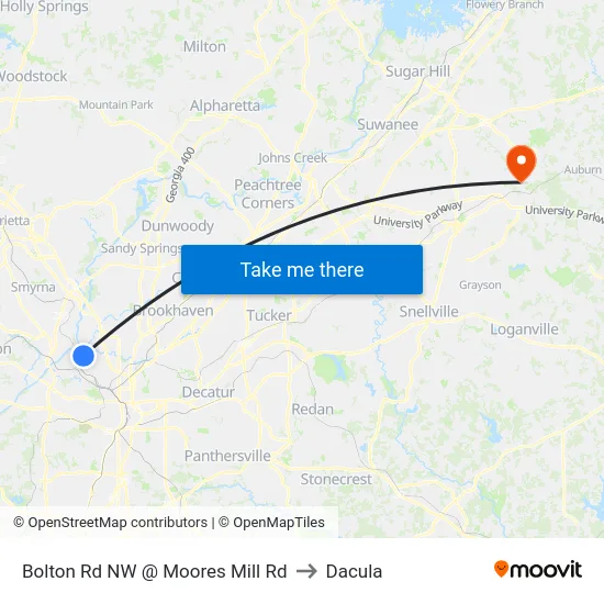 Bolton Rd NW @ Moores Mill Rd to Dacula map