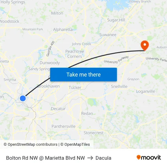 Bolton Rd NW @ Marietta Blvd NW to Dacula map