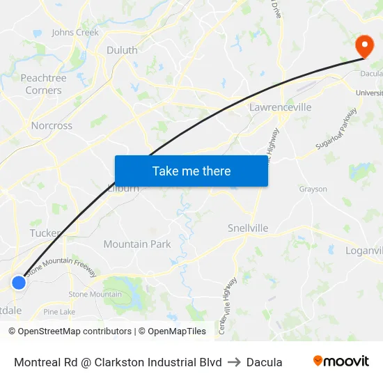 Montreal Rd @ Clarkston Industrial Blvd to Dacula map