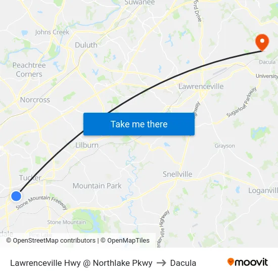 Lawrenceville Hwy @ Northlake Pkwy to Dacula map