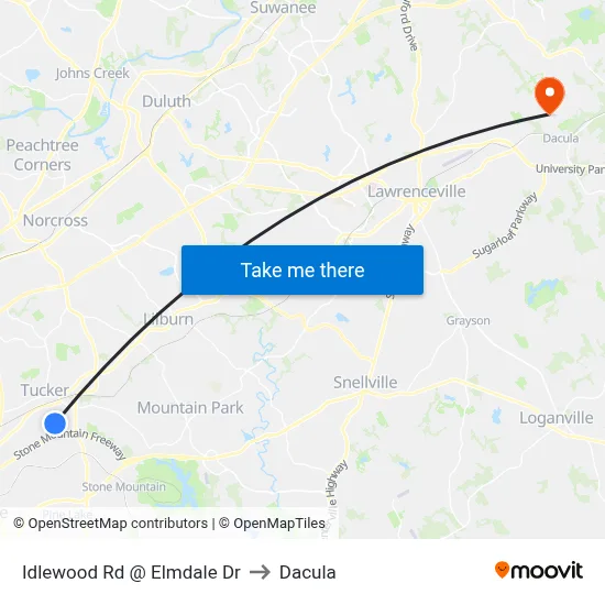 Idlewood Rd @ Elmdale Dr to Dacula map