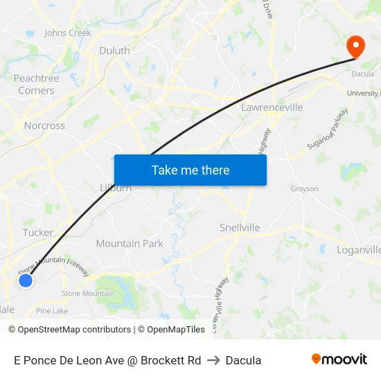 E Ponce De Leon Ave @ Brockett Rd to Dacula map