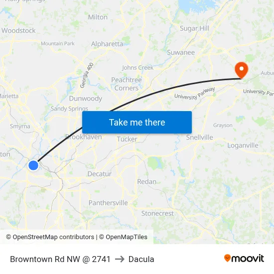 Browntown Rd NW @ 2741 to Dacula map