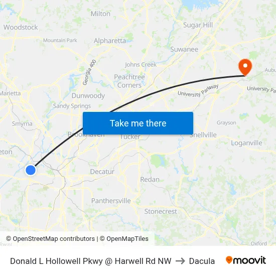 Donald L Hollowell Pkwy @ Harwell Rd NW to Dacula map