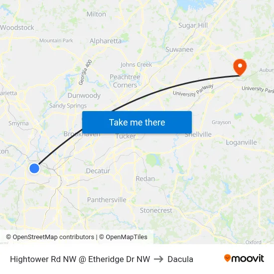 Hightower Rd NW @ Etheridge Dr NW to Dacula map