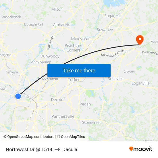 Northwest Dr @ 1514 to Dacula map