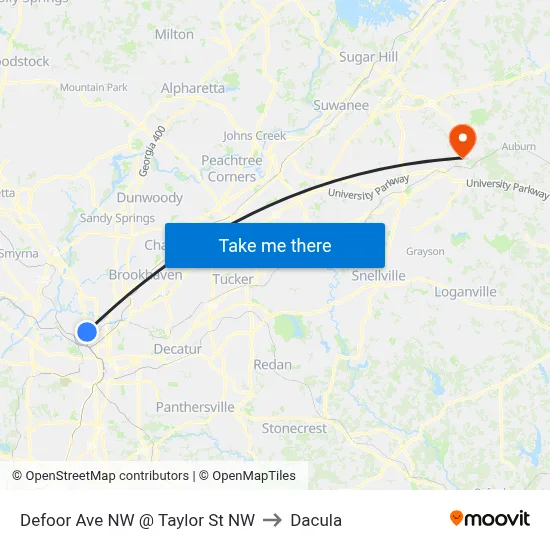 Defoor Ave NW @ Taylor St NW to Dacula map