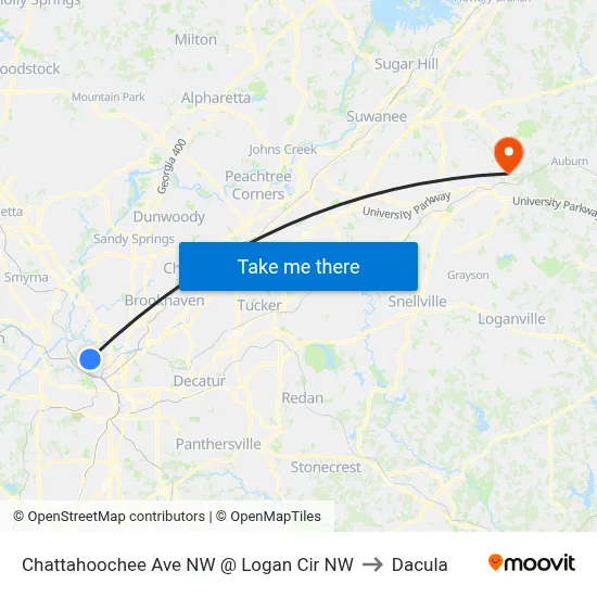Chattahoochee Ave NW @ Logan Cir NW to Dacula map