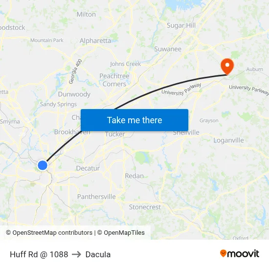 Huff Rd @ 1088 to Dacula map