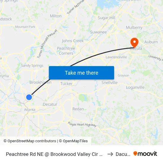 Peachtree Rd NE @ Brookwood Valley Cir NE to Dacula map
