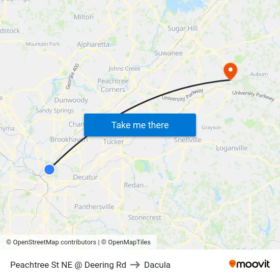 Peachtree St NE @ Deering Rd to Dacula map