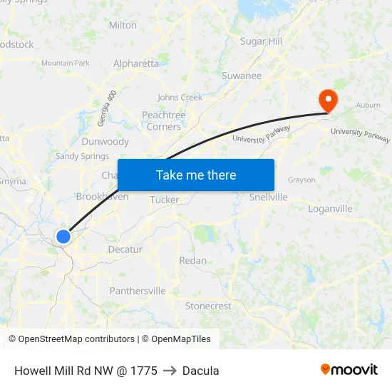 Howell Mill Rd NW @ 1775 to Dacula map