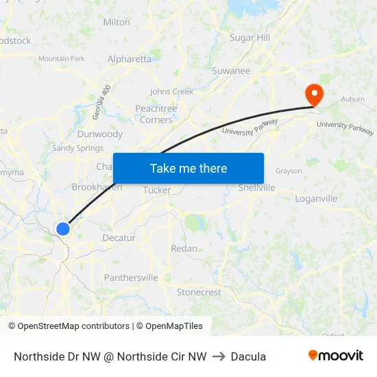 Northside Dr NW @ Northside Cir NW to Dacula map