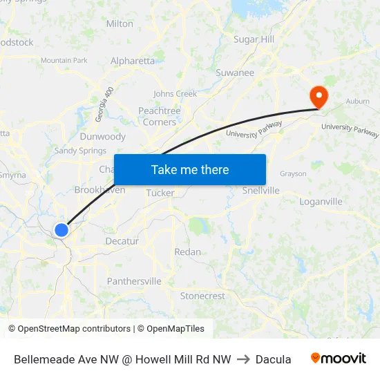 Bellemeade Ave NW @ Howell Mill Rd NW to Dacula map