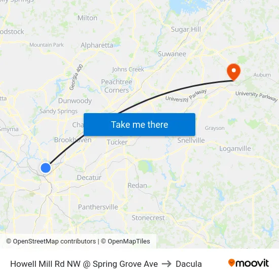 Howell Mill Rd NW @ Spring Grove Ave to Dacula map