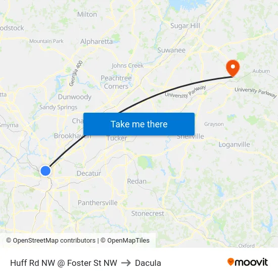 Huff Rd NW @ Foster St NW to Dacula map