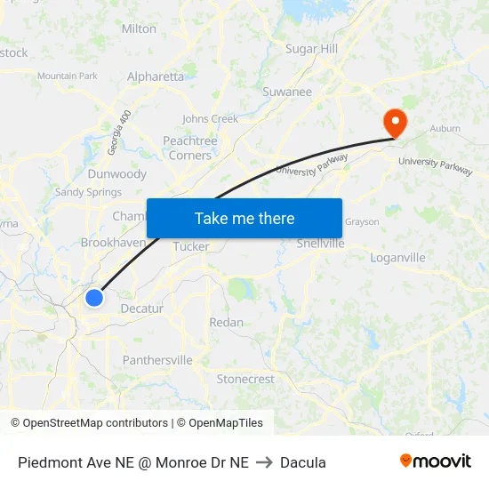 Piedmont Ave NE @ Monroe Dr NE to Dacula map