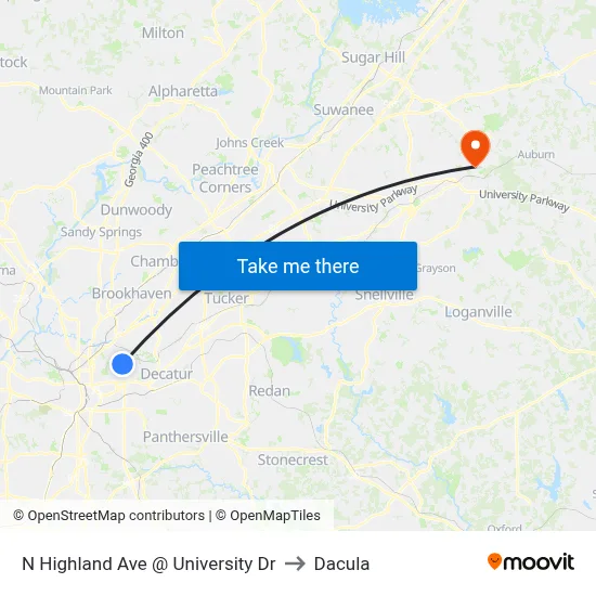 N Highland Ave @ University Dr to Dacula map