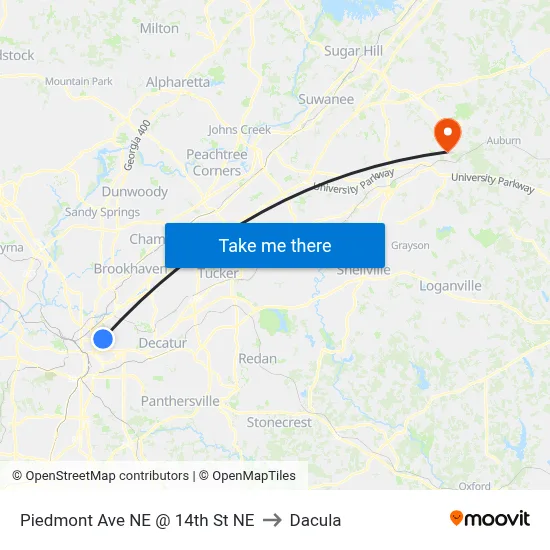 Piedmont Ave NE @ 14th St NE to Dacula map