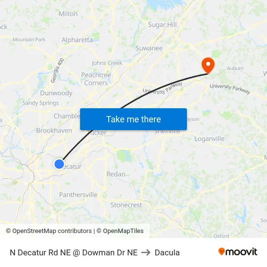 N Decatur Rd NE @ Dowman Dr NE to Dacula map