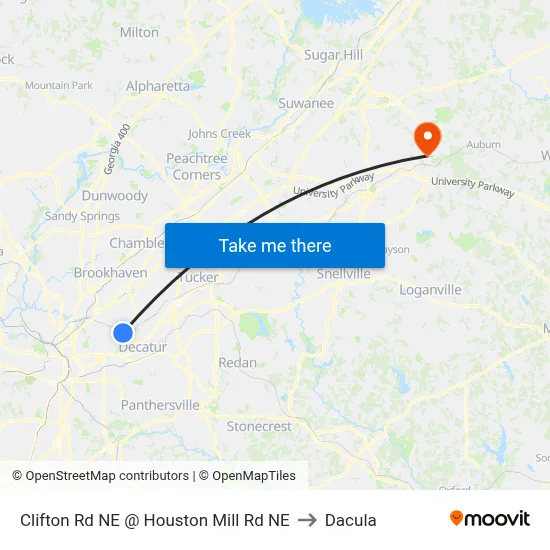 Clifton Rd NE @ Houston Mill Rd NE to Dacula map