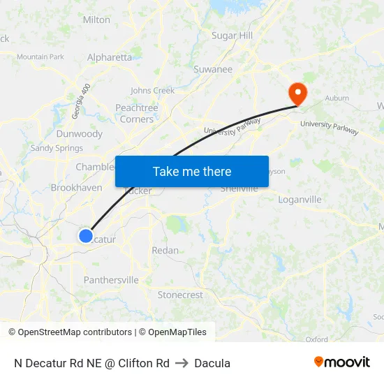 N Decatur Rd NE @ Clifton Rd to Dacula map