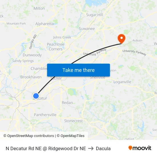 N Decatur Rd NE @ Ridgewood Dr NE to Dacula map