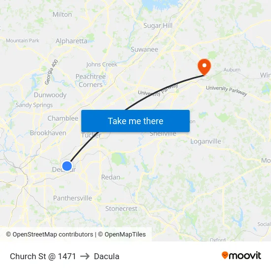 Church St @ 1471 to Dacula map
