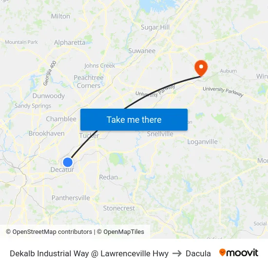Dekalb Industrial Way @ Lawrenceville Hwy to Dacula map