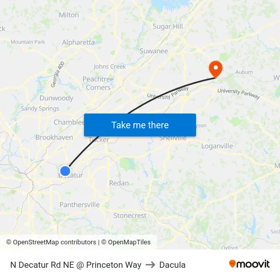 N Decatur Rd NE @ Princeton Way to Dacula map