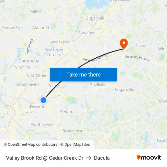 Valley Brook Rd @ Cedar Creek Dr to Dacula map