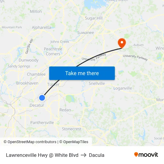 Lawrenceville Hwy @ White Blvd to Dacula map