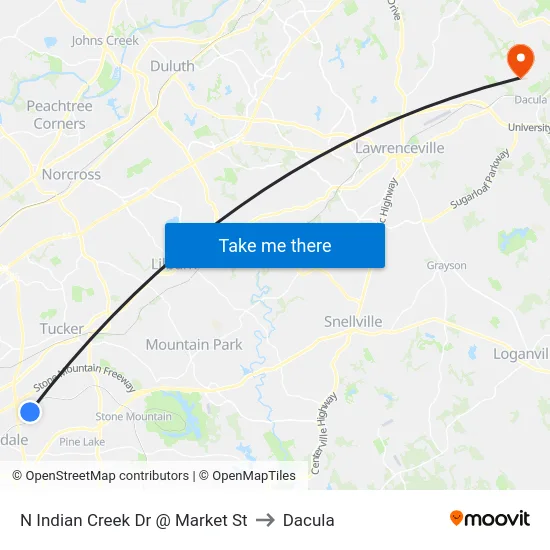 N Indian Creek Dr @ Market St to Dacula map