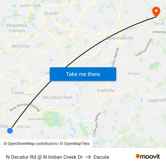 N Decatur Rd @ N Indian Creek Dr to Dacula map