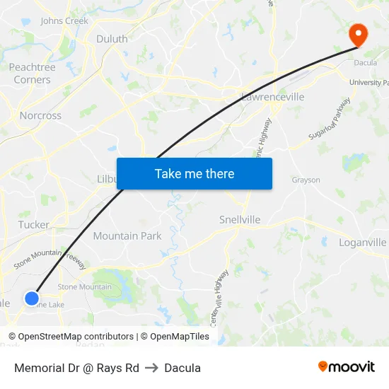 Memorial Dr @ Rays Rd to Dacula map
