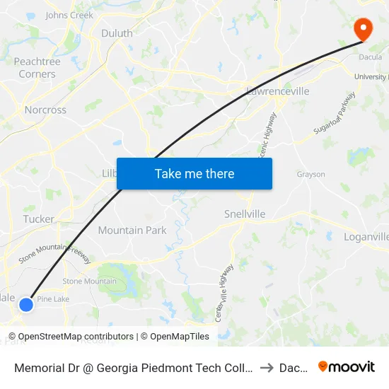 Memorial Dr @ Georgia Piedmont Tech College Dr to Dacula map