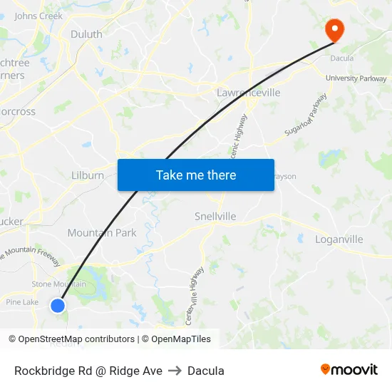 Rockbridge Rd @ Ridge Ave to Dacula map