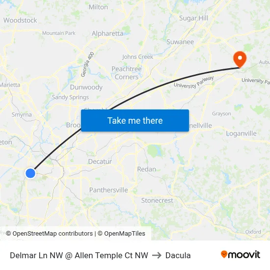 Delmar Ln NW @ Allen Temple Ct NW to Dacula map